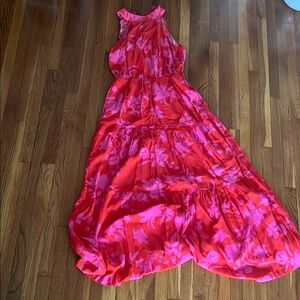 Vibrant Red and Pink Floral Halter Dress